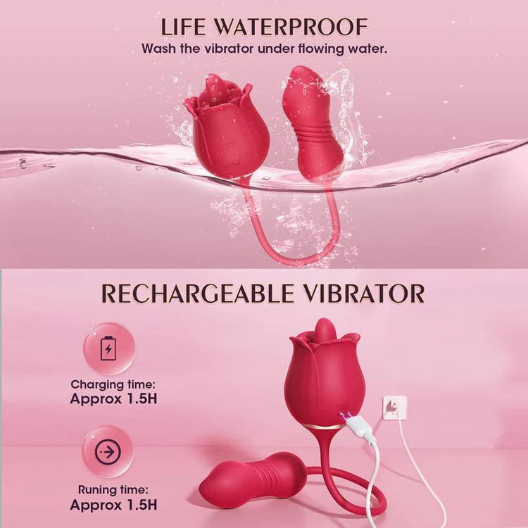Rose Sex Toy Dildo Vibrator - 3in1